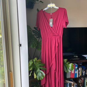 Prin Story Hi-Low Faux Wrap Dress